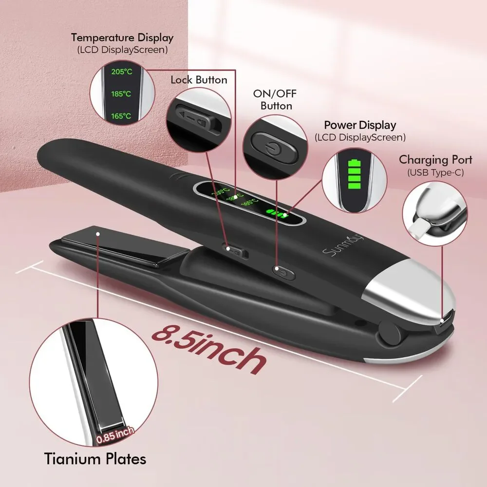 SUNMAY Cordless Hair Straightener – Portable 2-in-1 Flat Iron & Curler